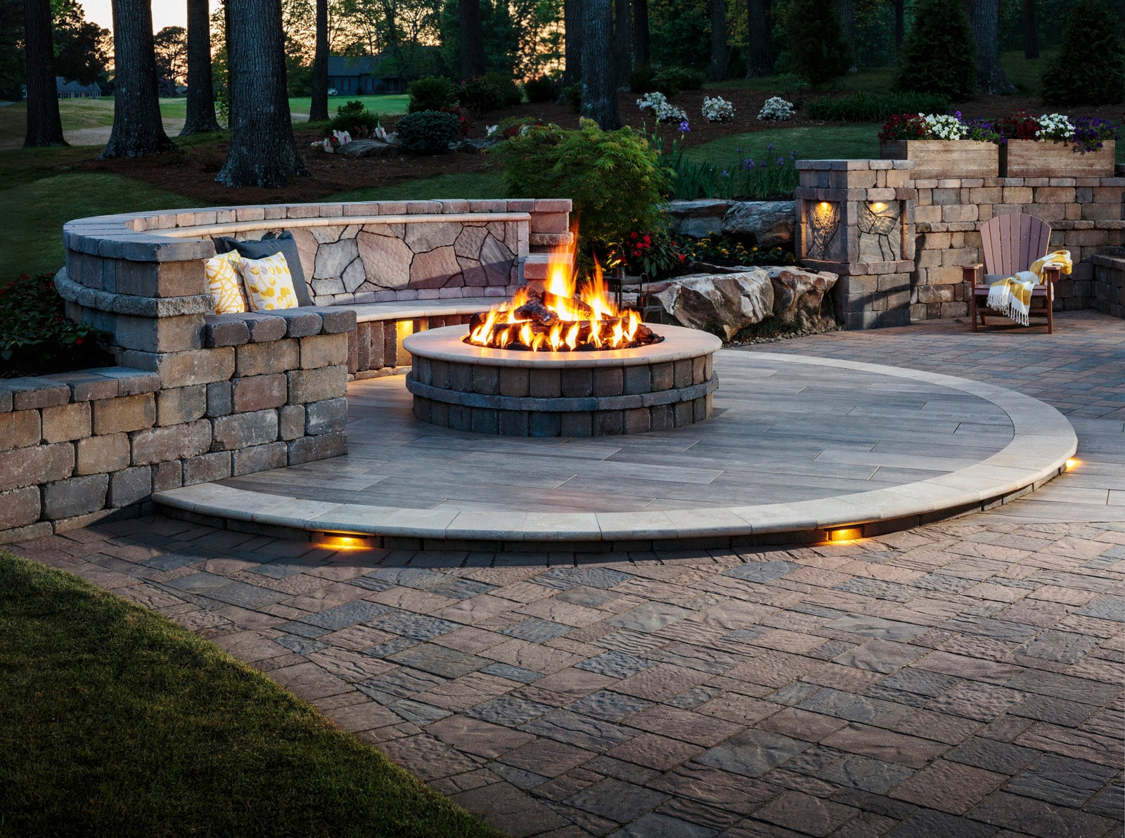 Mixed Materials Fire Pit Patio Paver Design Trends