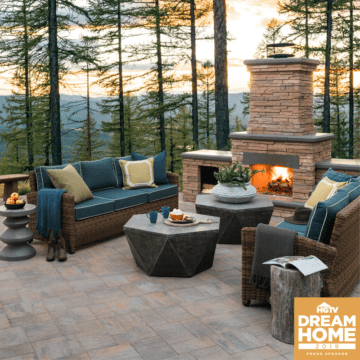 outdoor living room with fireplace