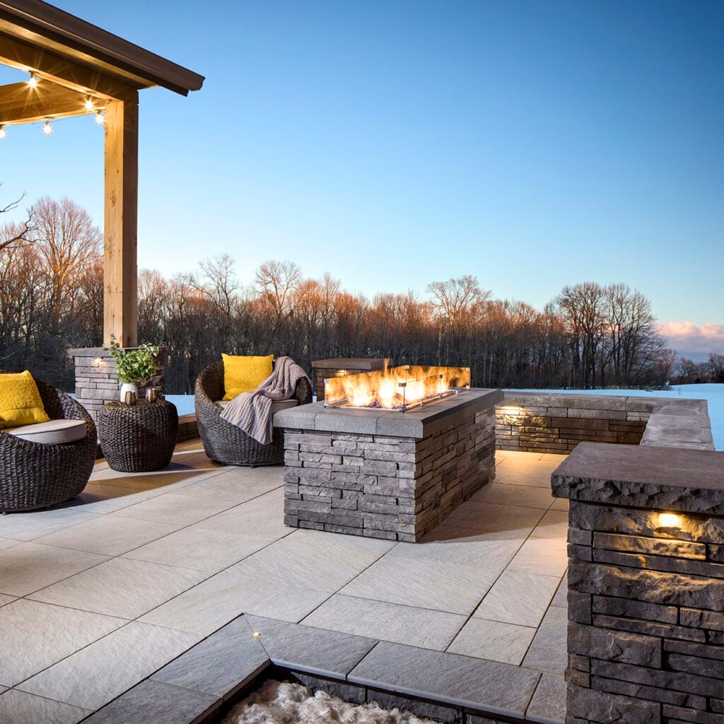 outdoor concrete paver patio fire pit design