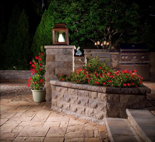 BelAir wall block creates a beautiful enclosed garden space perfect for a pop of color.