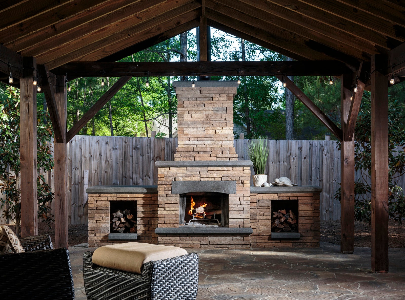 outdoor fireplace hardscape installation