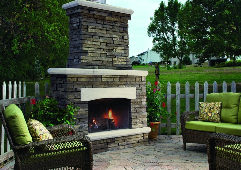 The Bordeaux Fireplace is the latest in the Belgard Elements series and features a stacked-stone appearance. 