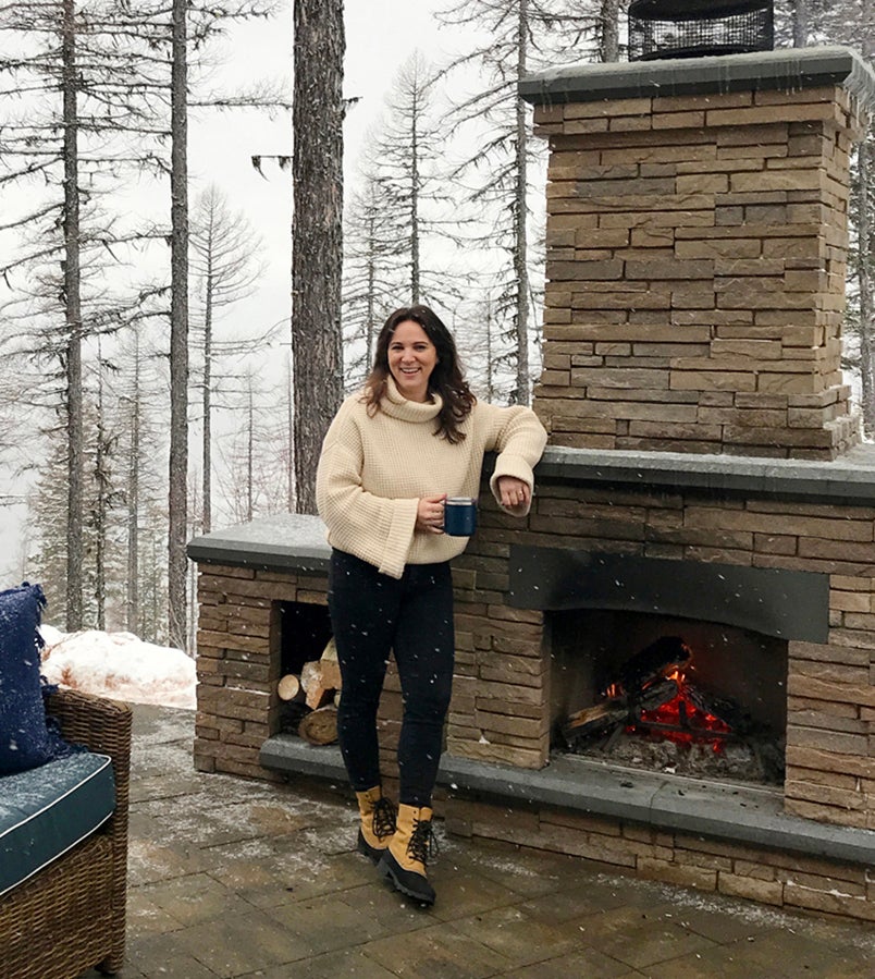 HGTV® Dream Home 2019 Outdoor Fireplace in Winter
