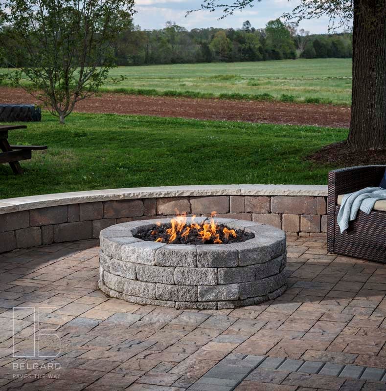 rustic fire pit and seat wall