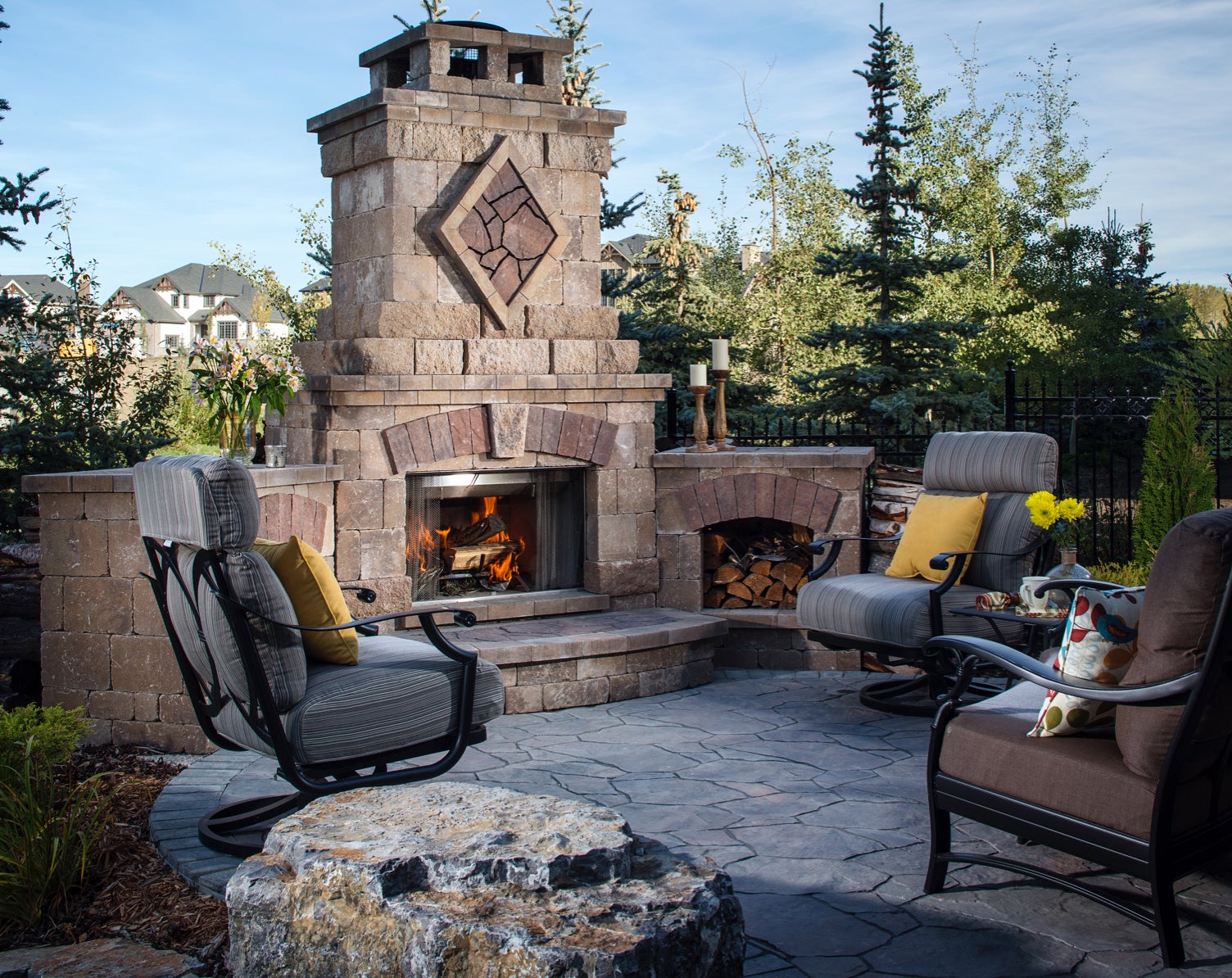 The Bristol Fireplace serves as focal point for this intimate gathering spot.