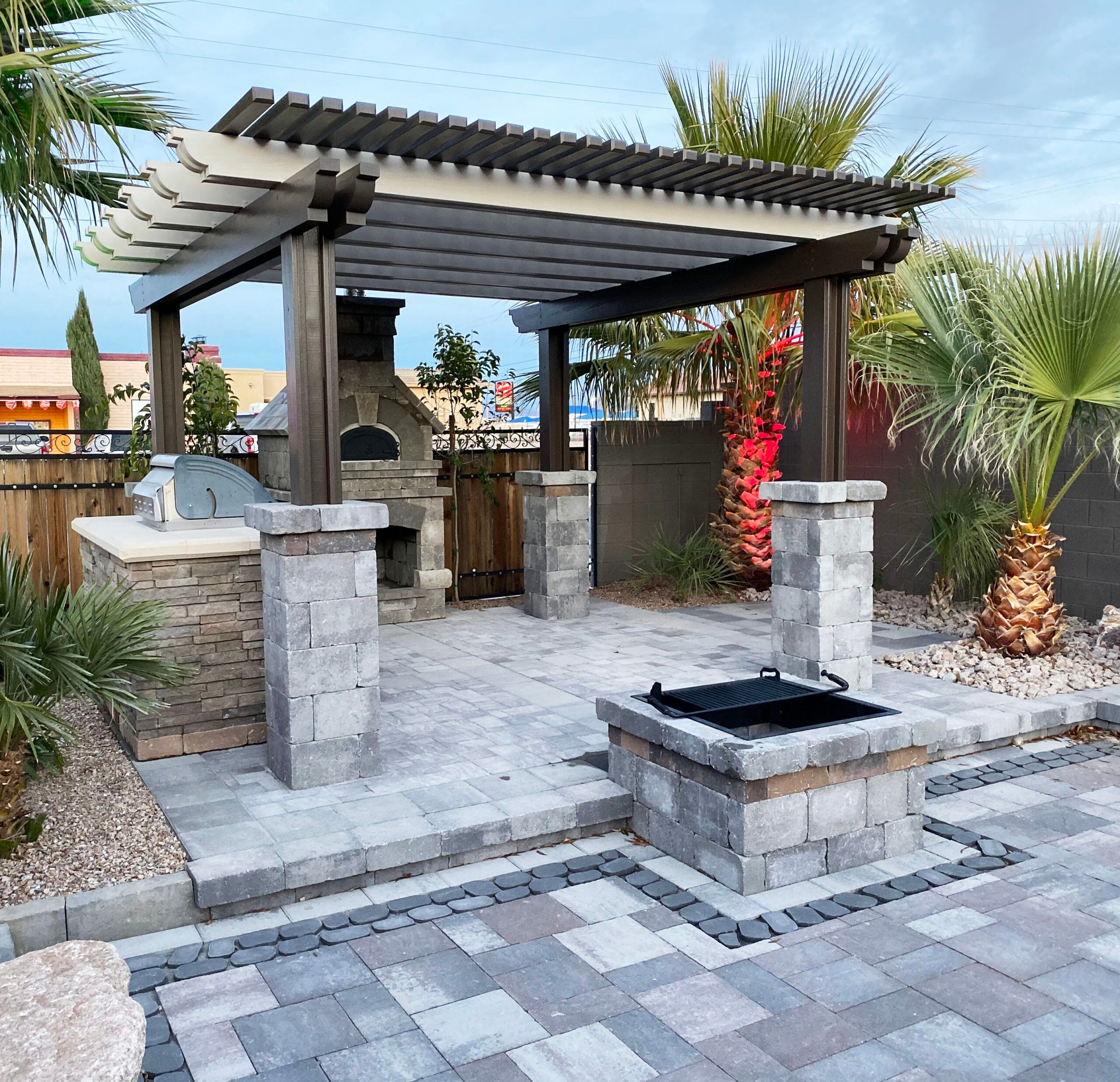 fire pit and outdoor kitchen