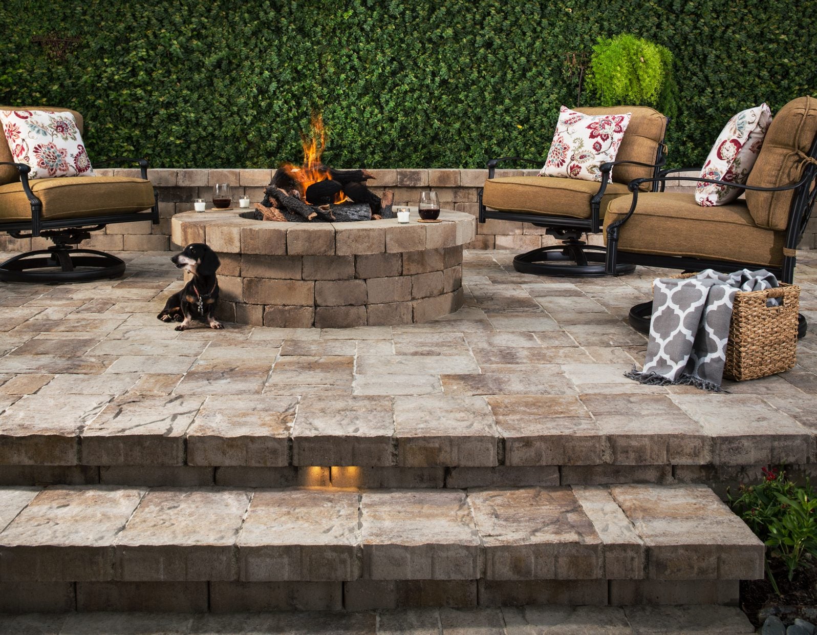 Patio Fire Pit Design Ideas with Shrubs