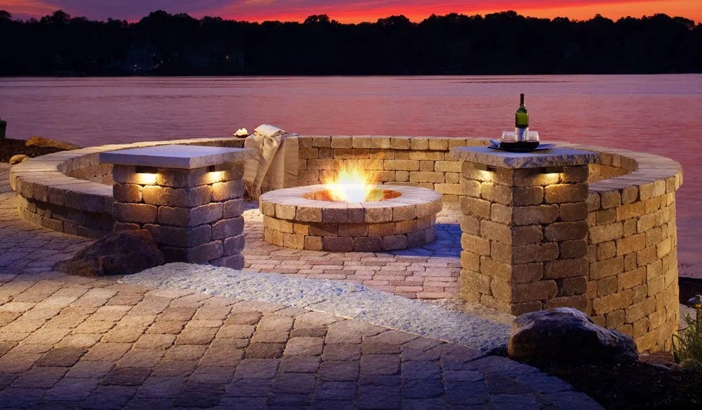 classic custom fire pit patio with circular wall