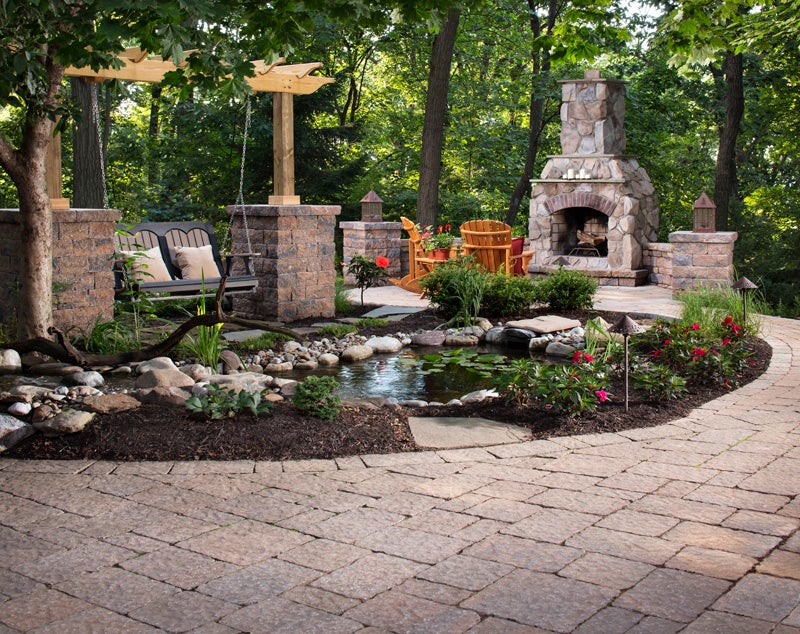 Relaxing garden space with water feature