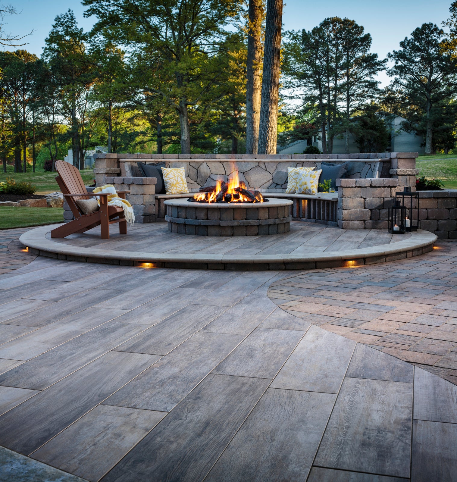 wood style porcelain paver fire pit custom