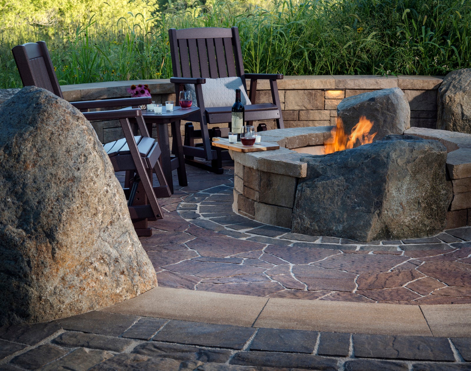 fire pit and landscape walls pavers