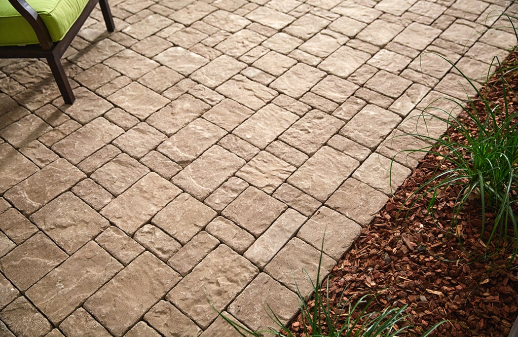 The three-piece Providence™ Paver system offers the antiqued, rustic look of tumbled stone.