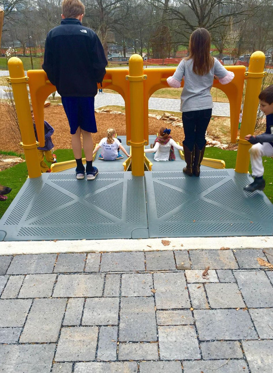 Urbana Stone® permeable pavers throughout the playground manage stormwater, reducing water runoff and reducing pollution. (photo: Chastain Park Conservancy)