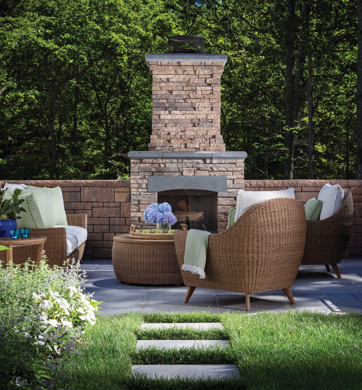 Stones Pavers and Bordeaux™ Fireplace
