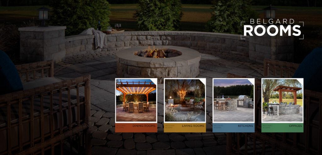 backyard firepit with rock wall and pavers