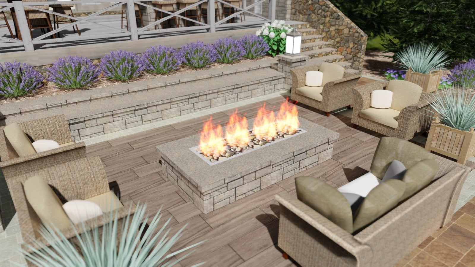 Fire pit patio design rendering