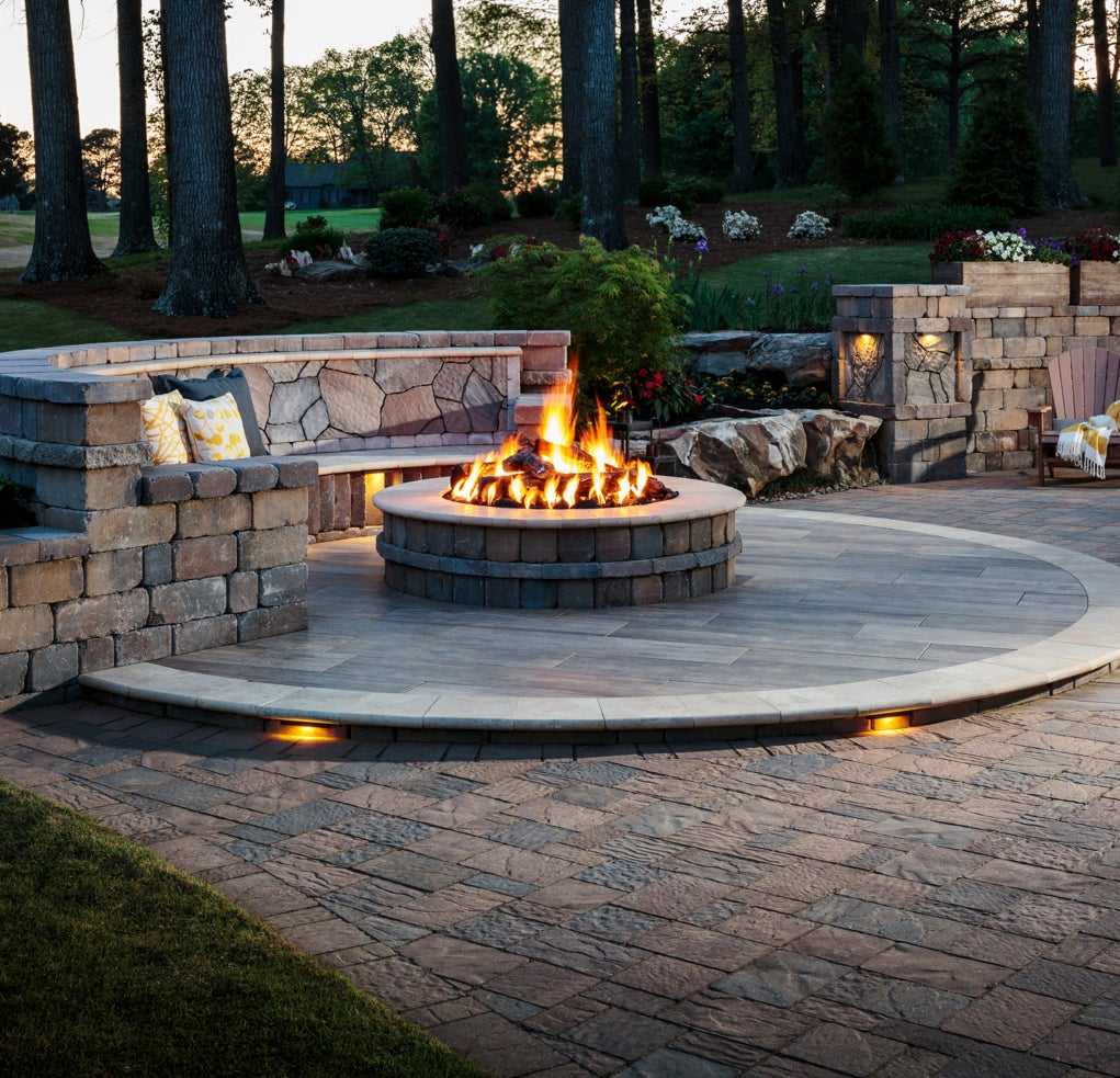 stone fire pit outdoor living area