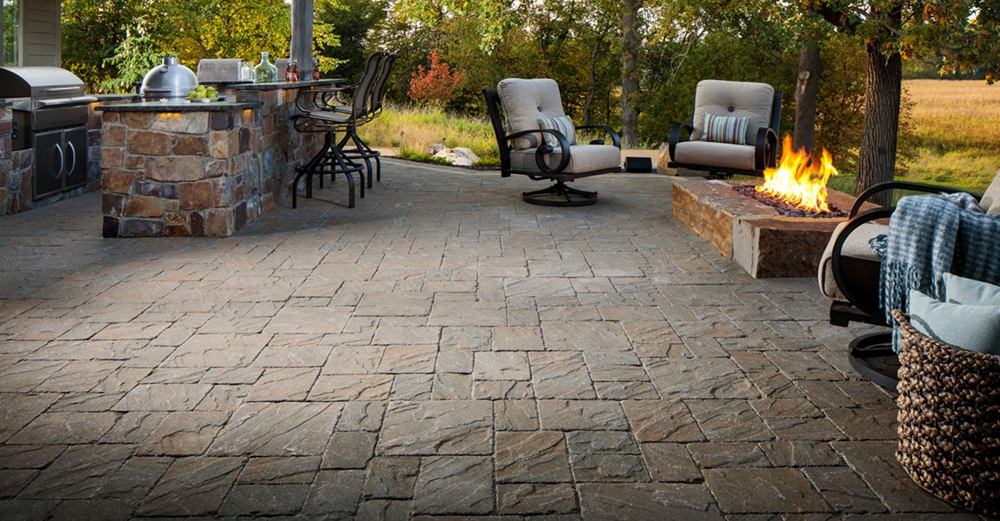backyard travertine stone patio pavers in st louis missouri