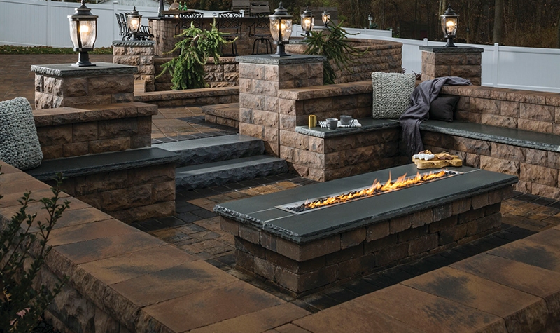 Smokeless Gas Fire Pit on Outdoor Paver Patio