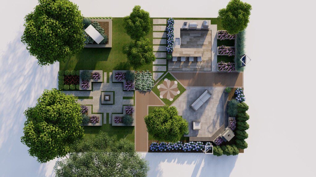 Overhead rendering of Belgard display at the Philadelphia Flower Show