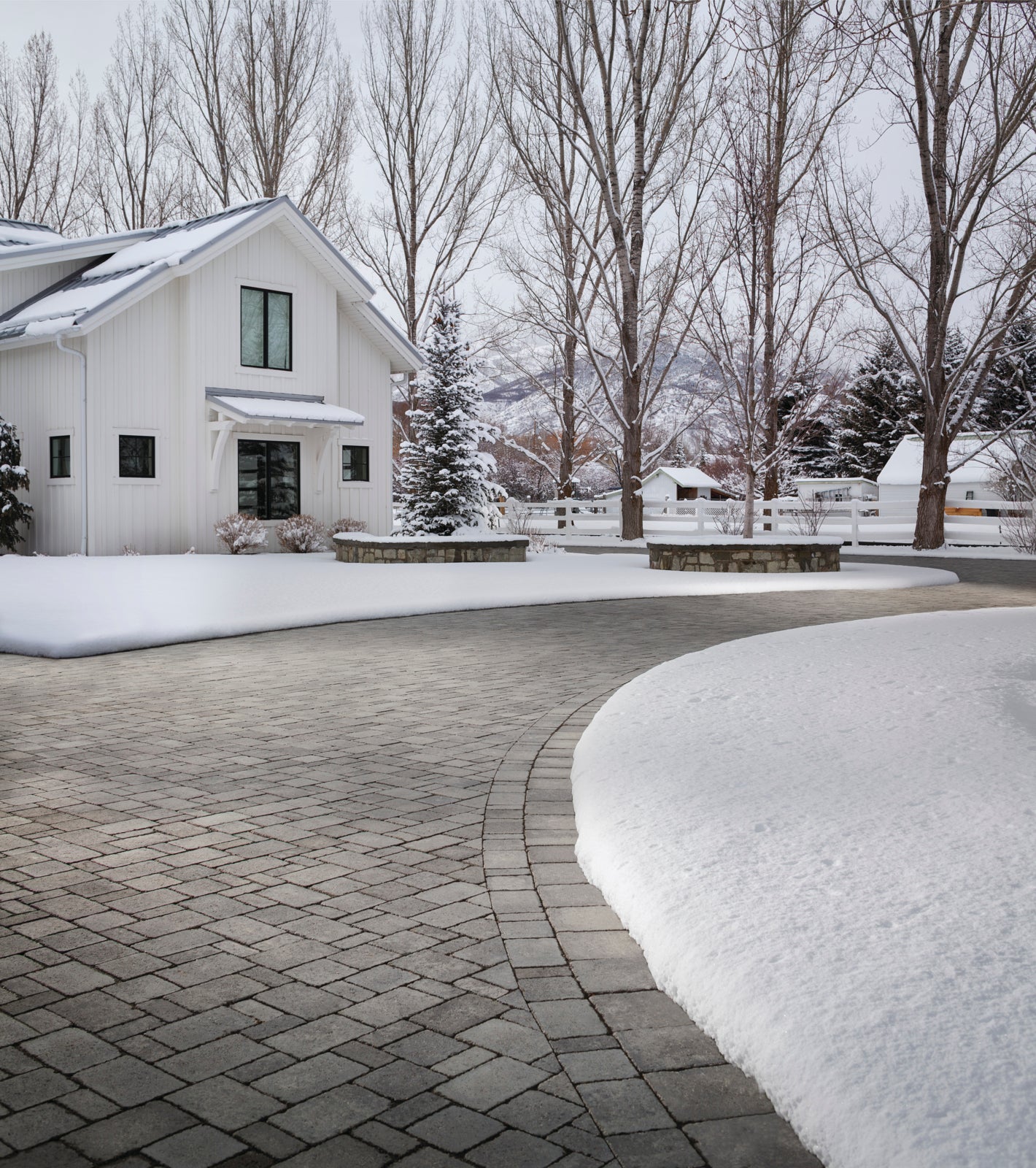 paver driveway in snow