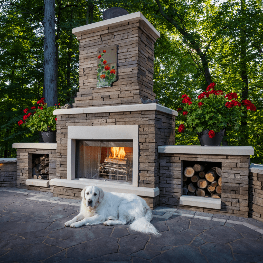 Outdoor Fireplace & Living Room