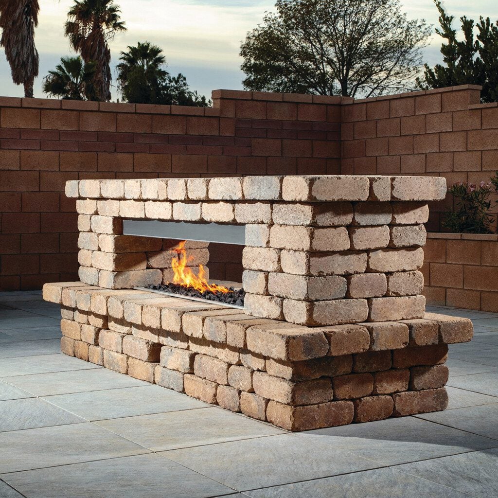 backyard stacked cobblestone fire pit