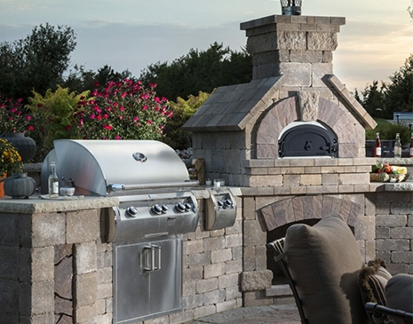 Outdoor Kitchens with Brick Pizza Oven Built-In