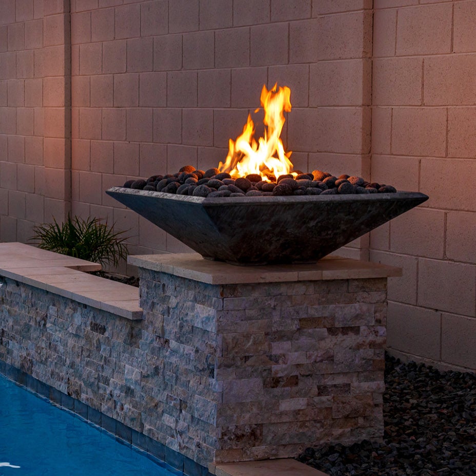 stone fire pit feature in outdoor structure