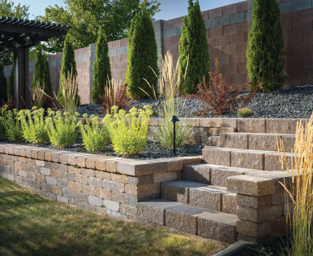 belgard backyard paver patio & vertical garden