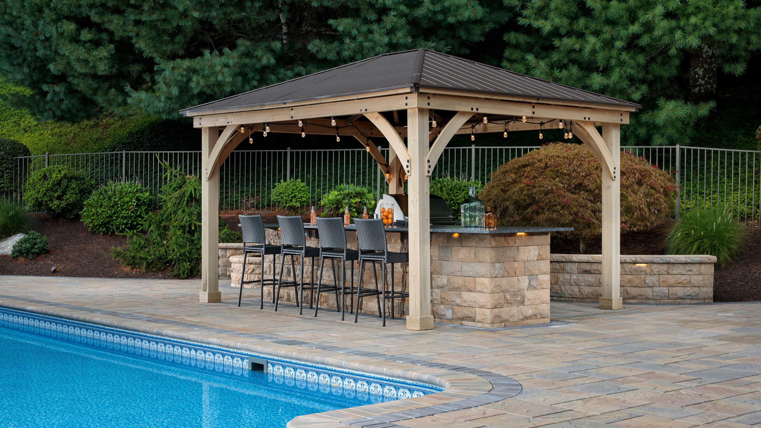 patio and pool with covered bar space