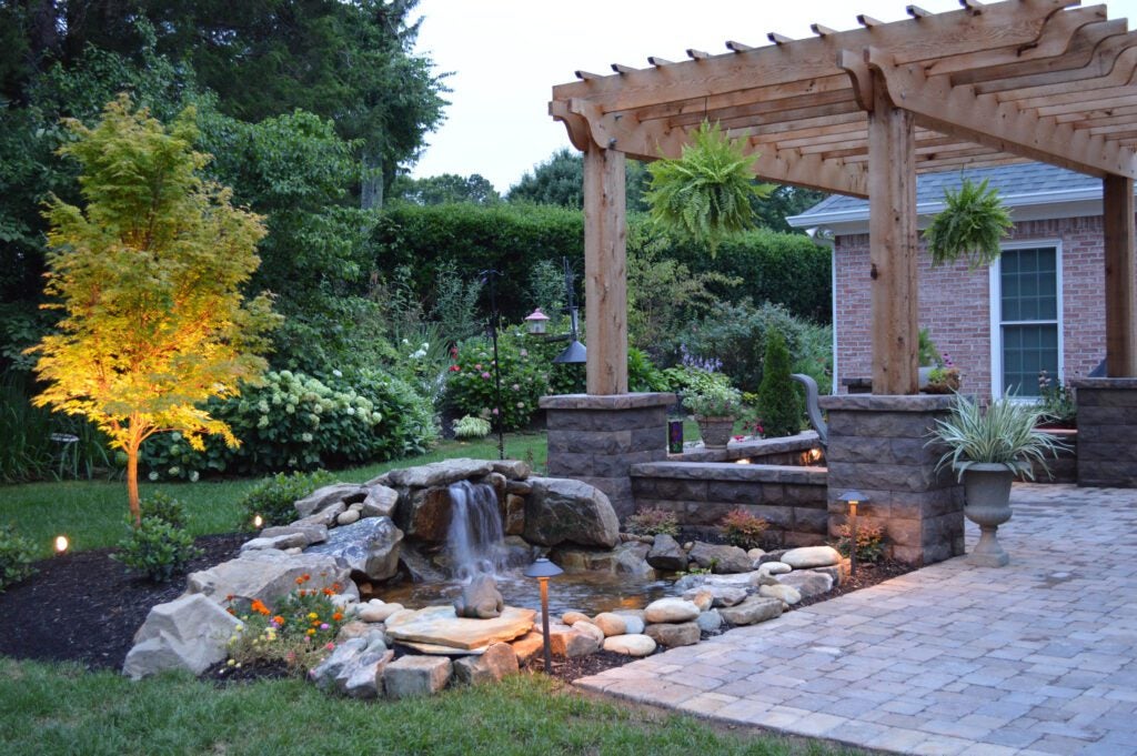 Outdoor space with water feature 