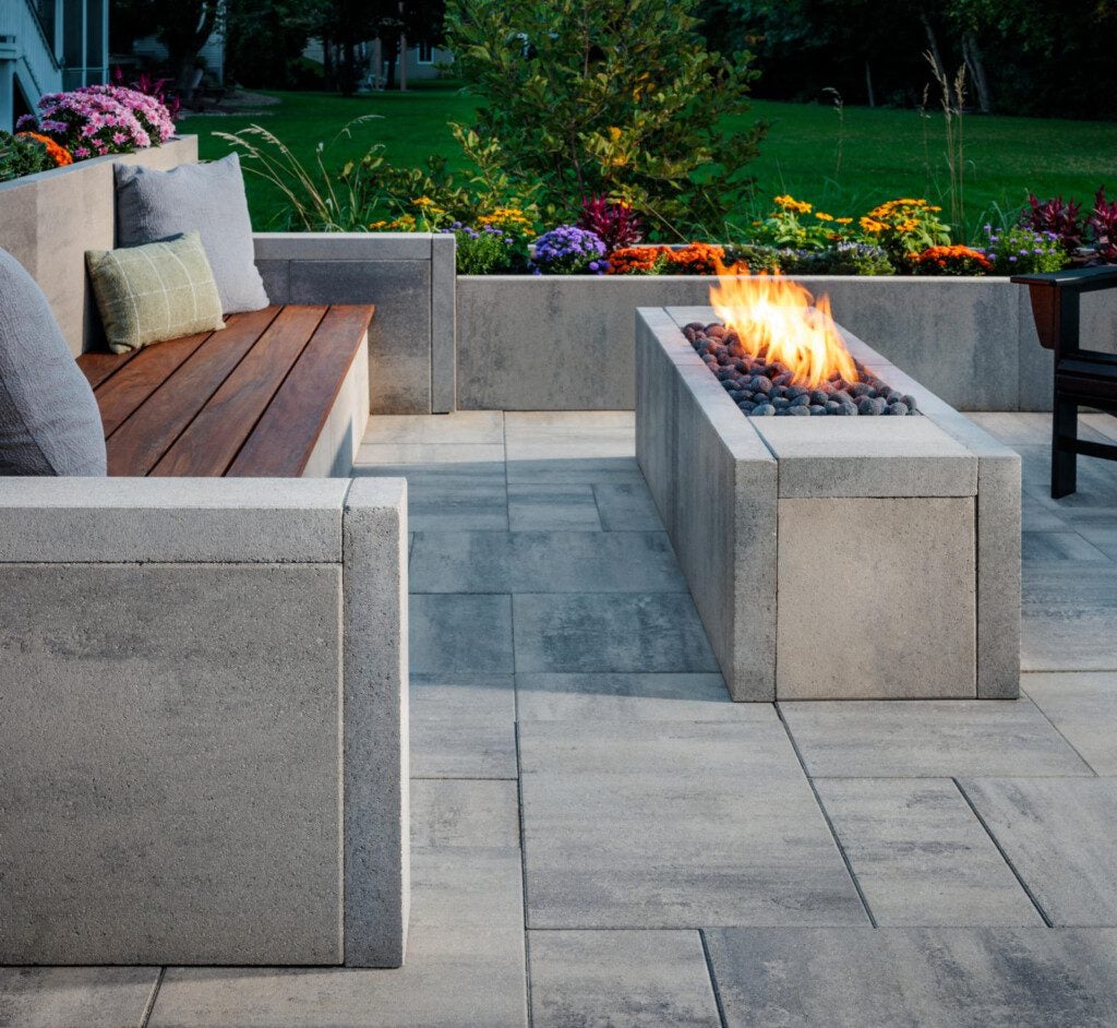 Belgard Artforms bench and fire pit 