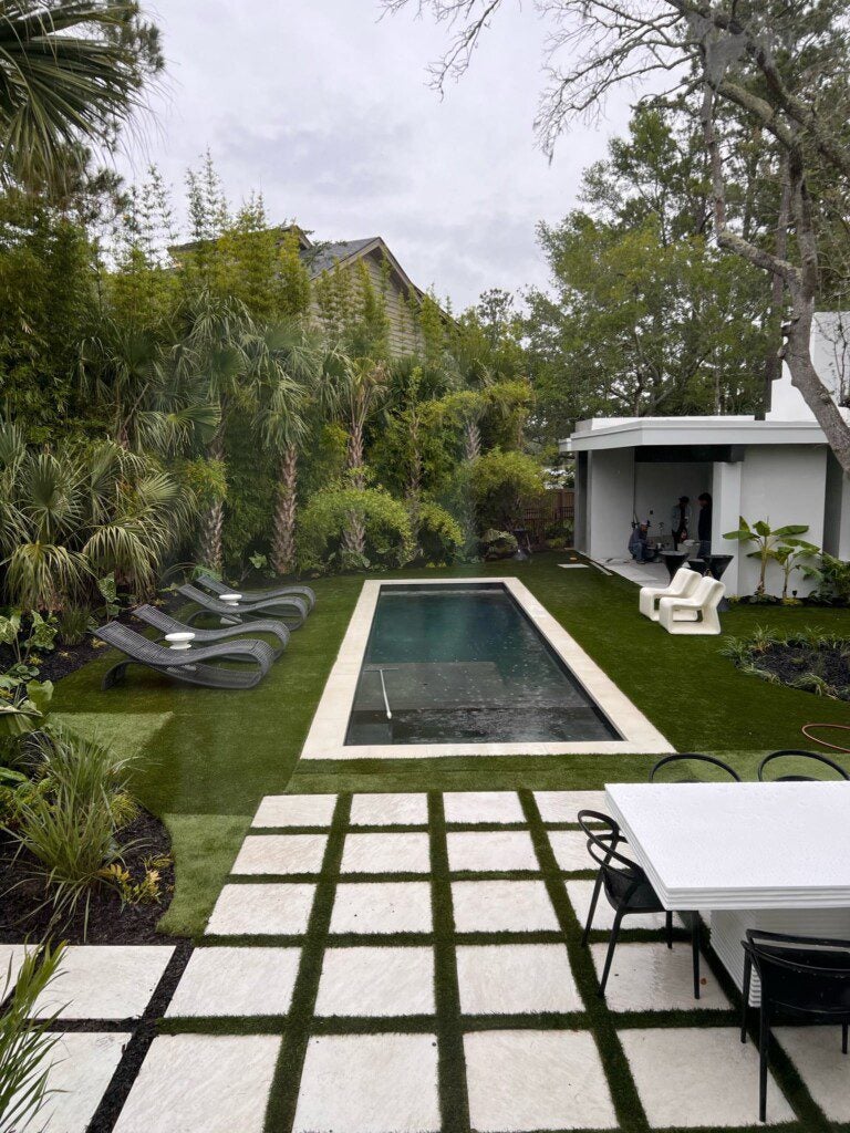 Megan Molten's finished backyard, the Mod Pod Pool Pad