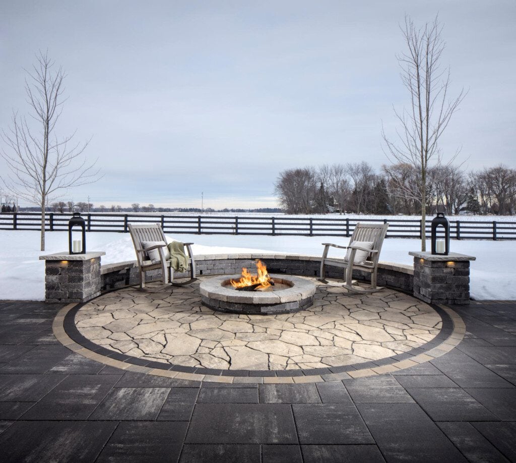 Belgard fire pit in the snow