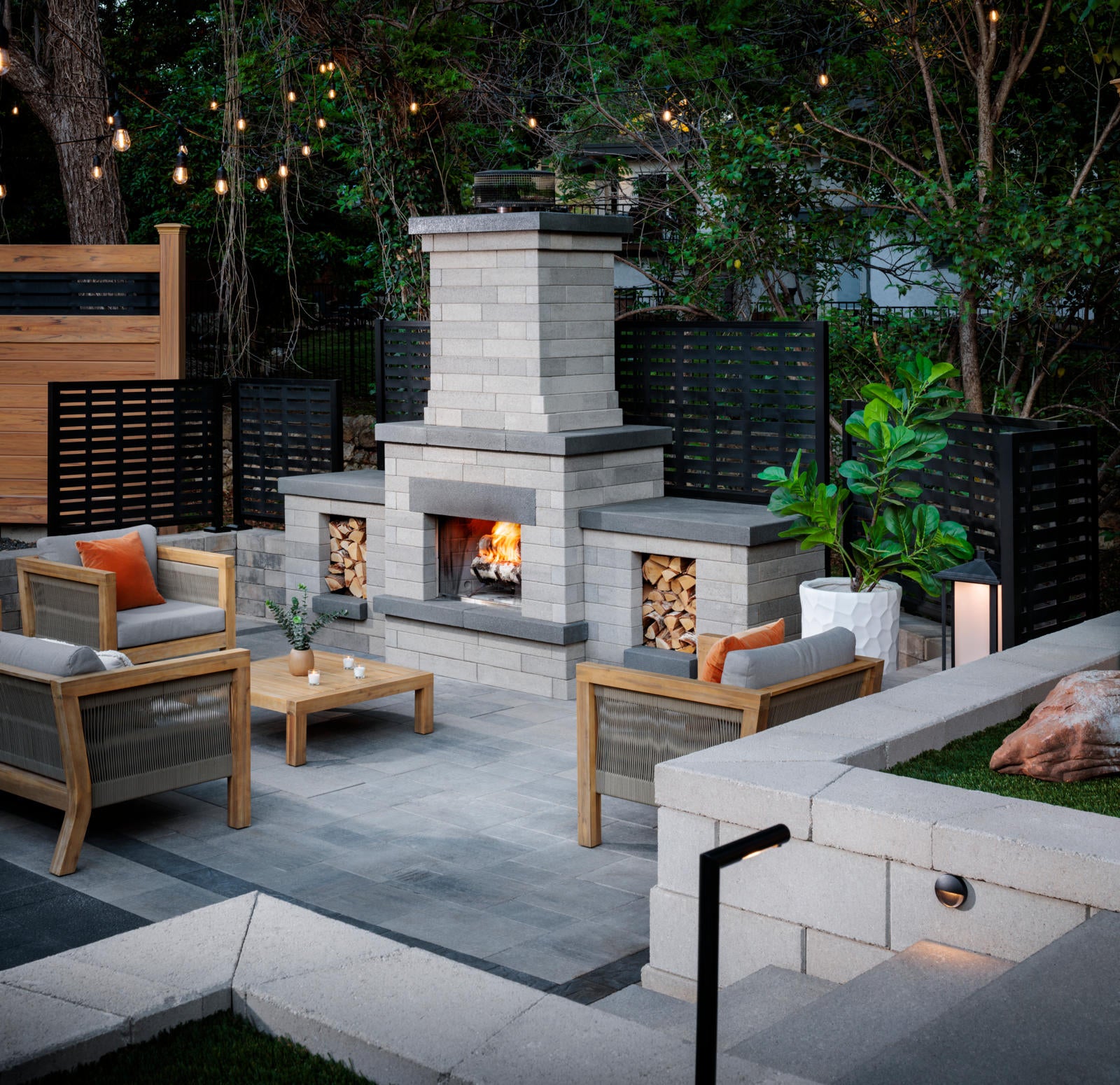 Blank Slate Reno Backyard Fireplace