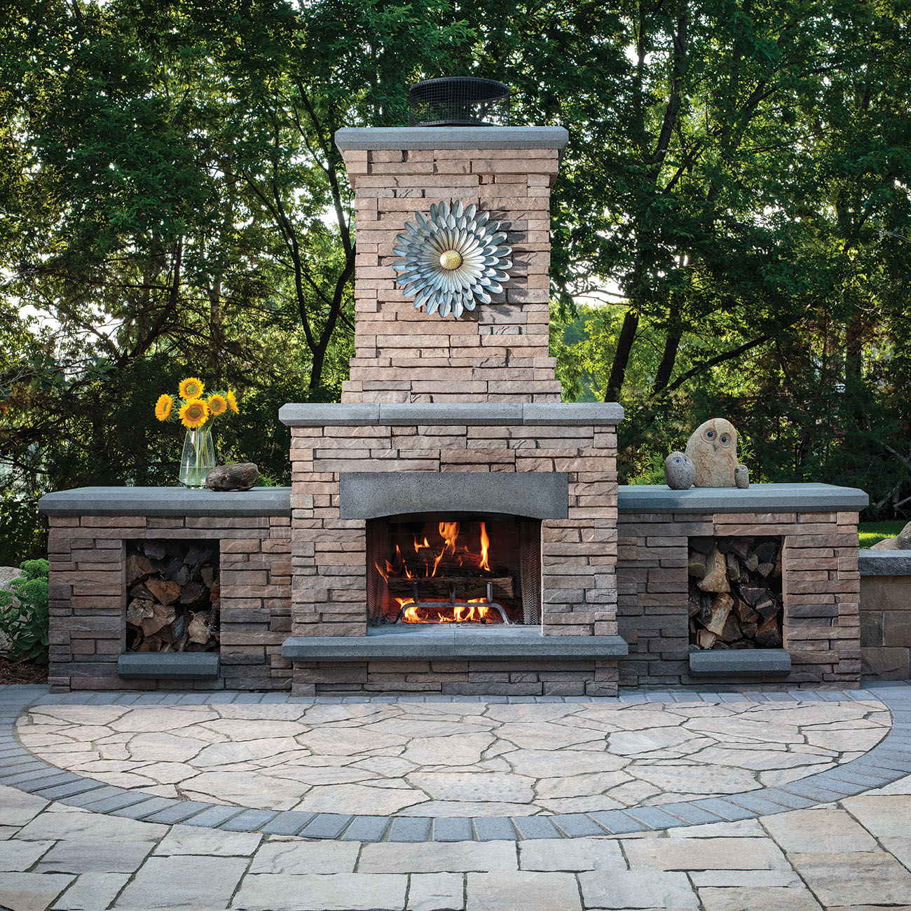 Bordeaux™ Series: Stacked Stone Outdoor Fireplace & Kitchen