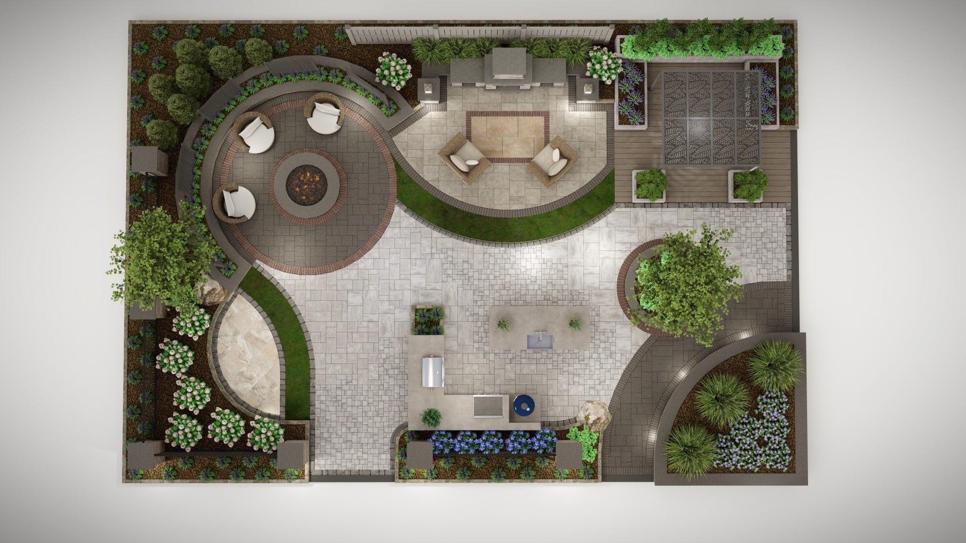 Rendering of an overview of six inspirational areas for BELGARD’S booth ay Philly Flower Show