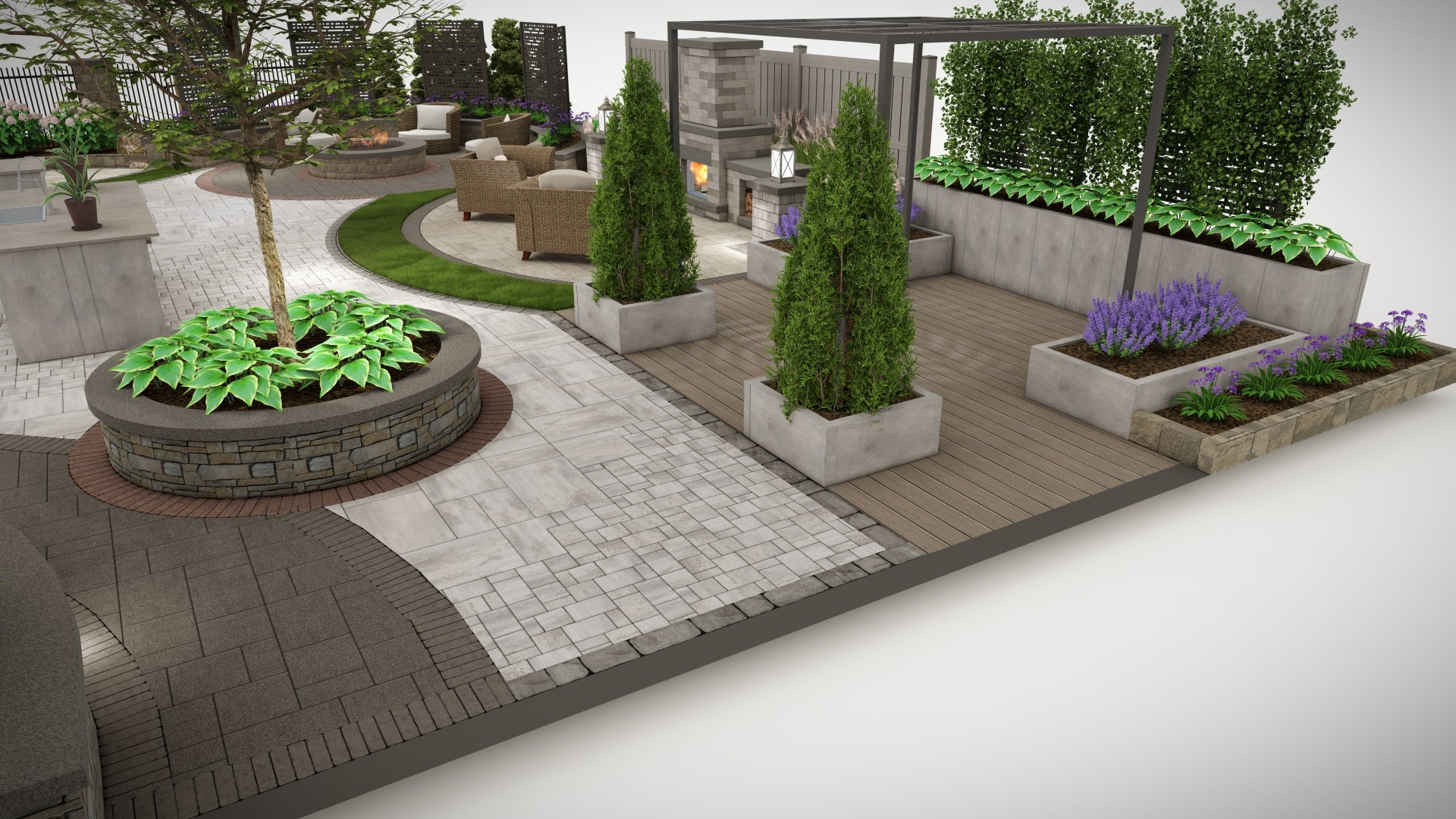 Barrette Outdoor Living® Pergola. Planters created with Artforms™ Modular Panel System