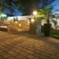 Fire Pit, Stone Bench with Columns, Lighting & Pavers