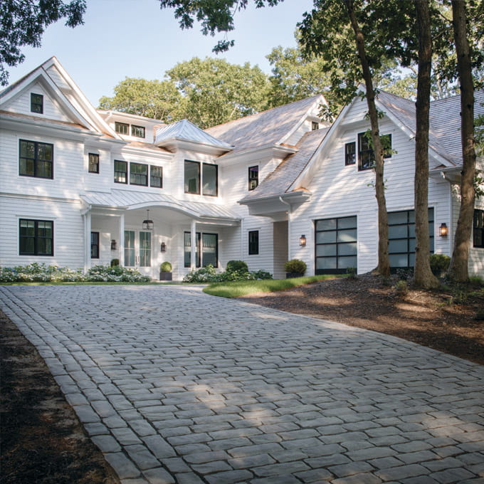 long driveway in front of house