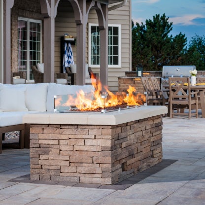 An outdoor fireplace