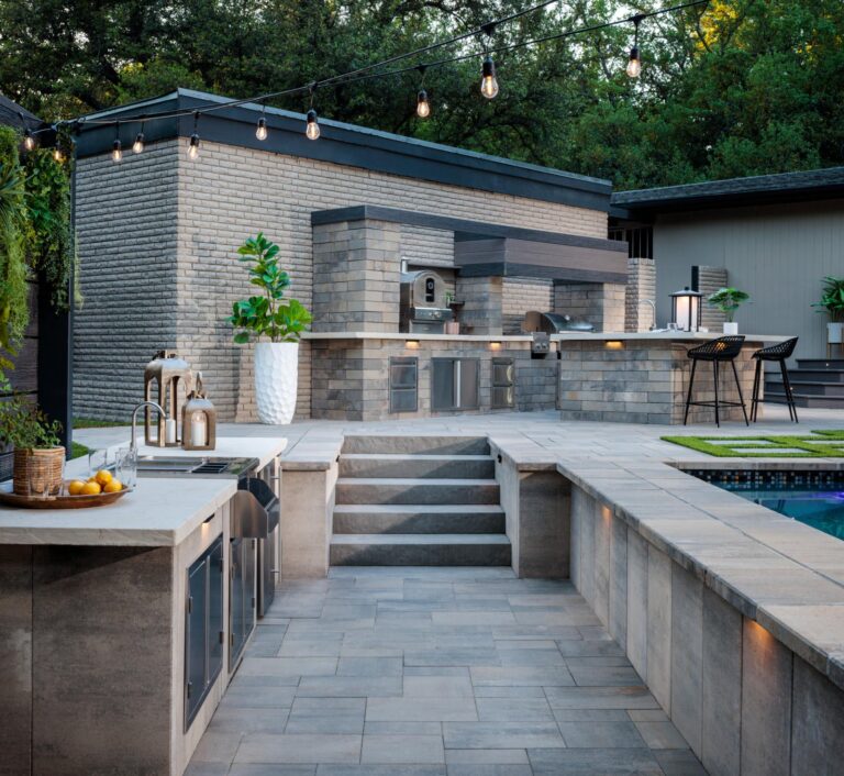 Beautiful outdoor kitchen designed with Belgard pavers