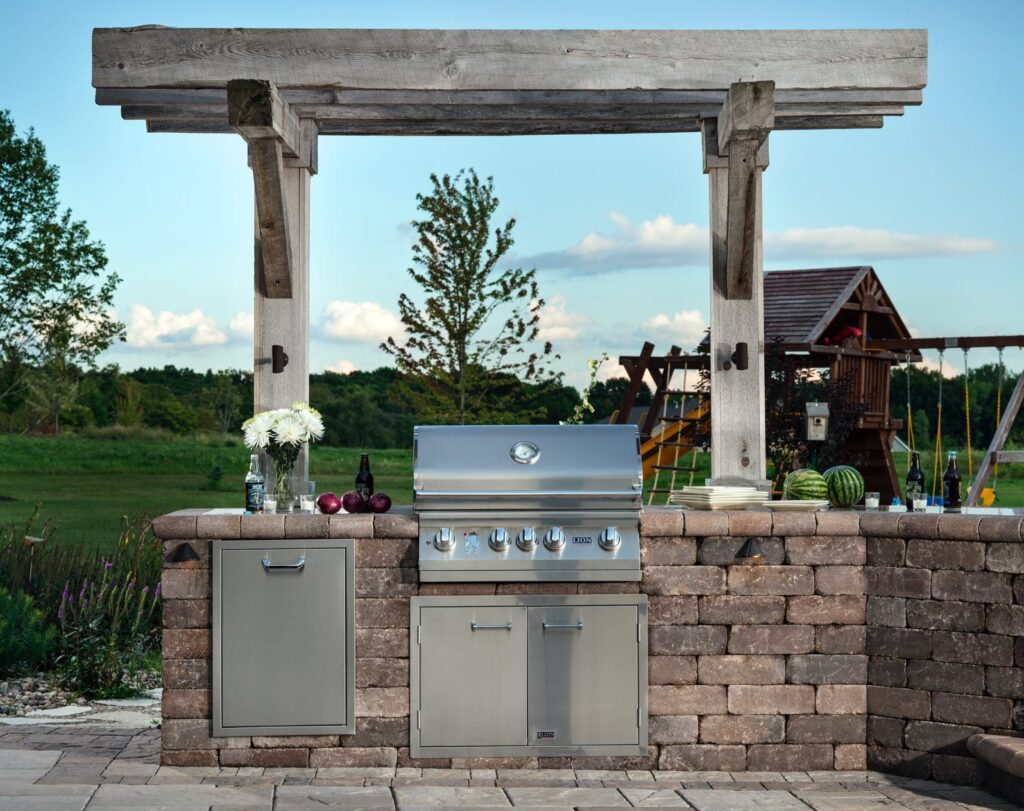 outdoor grill and pergola