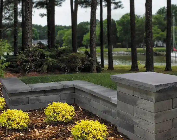 retaining wall next to plants